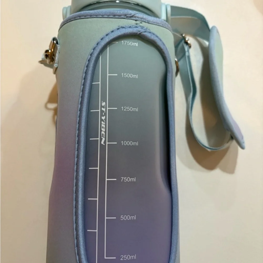 64oz 2L‎ Half Gallon Water Bottle with Sleeve Straw Time Marker BPA Free new
